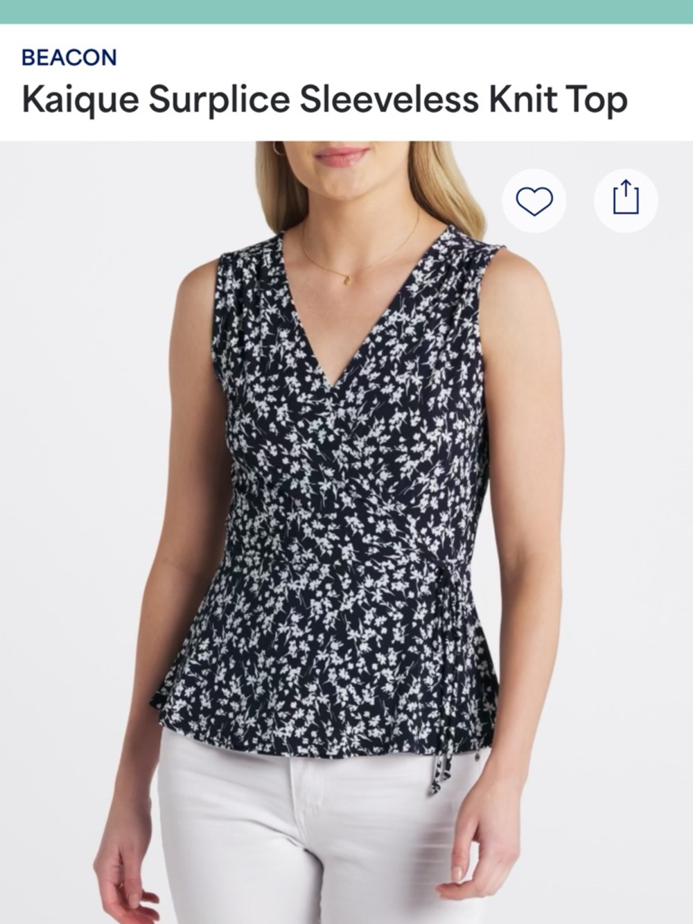 Beacon Kaique Navy Floral Surplice Sleeveless Top